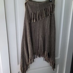 Black and tan knit poncho